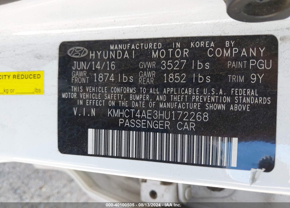2017 HYUNDAI ACCENT SE VIN: KMHCT4AE3HU172268