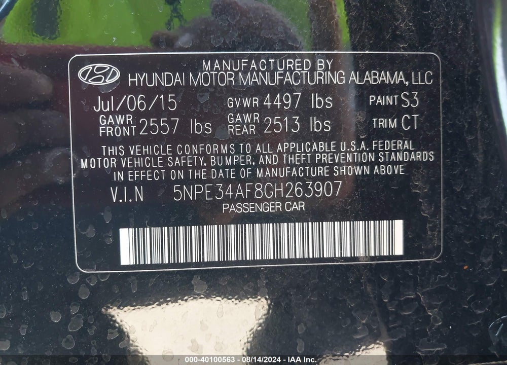 2016 HYUNDAI SONATA LIMITED VIN: 5NPE34AF8GH263907