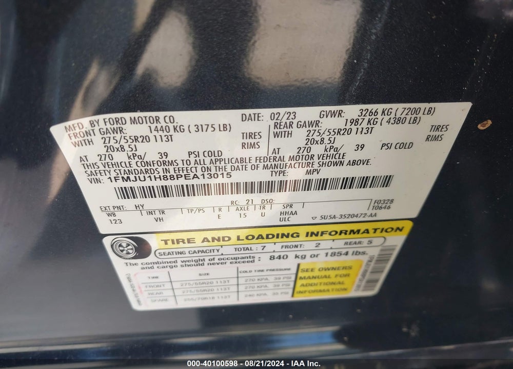 2023 FORD EXPEDITION XLT VIN: 1FMJU1H88PEA13015