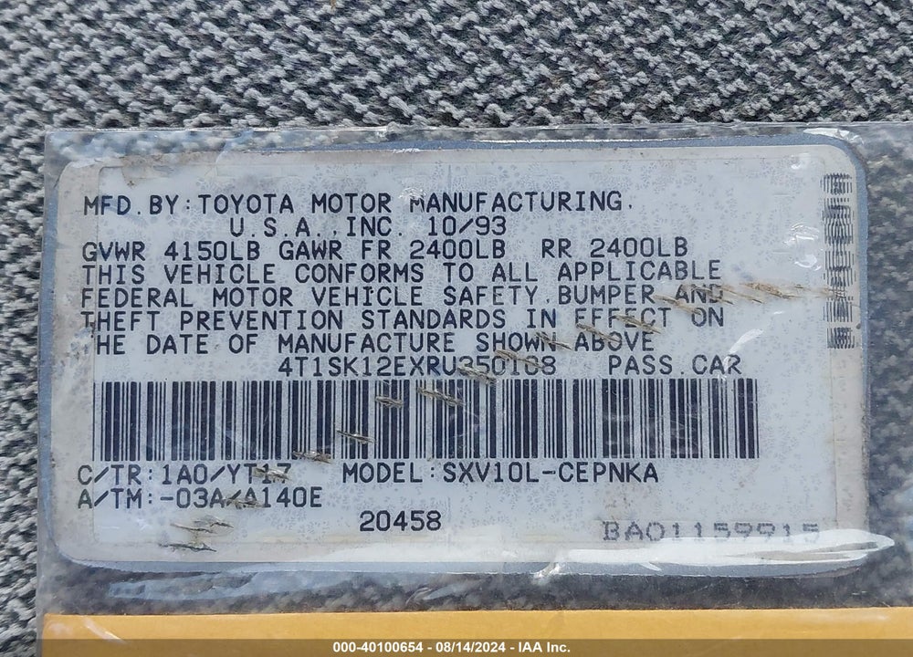 1994 TOYOTA CAMRY VIN: 4T1SK12EXRU350108