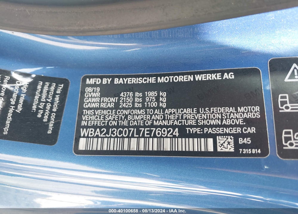 2020 BMW 230I XDRIVE VIN: WBA2J3C07L7E76924