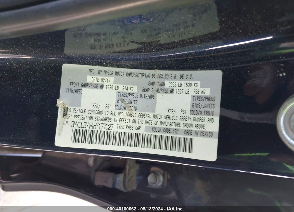 2017 TOYOTA YARIS IA VIN: 3MYDLBYV4HY177027