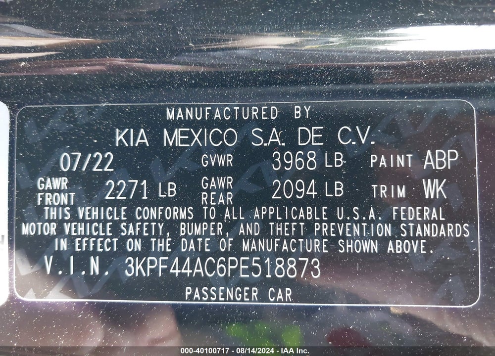 2023 KIA FORTE GT VIN: 3KPF44AC6PE518873