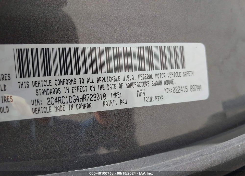 2017 CHRYSLER PACIFICA TOURING VIN: 2C4RC1DG4HR723010