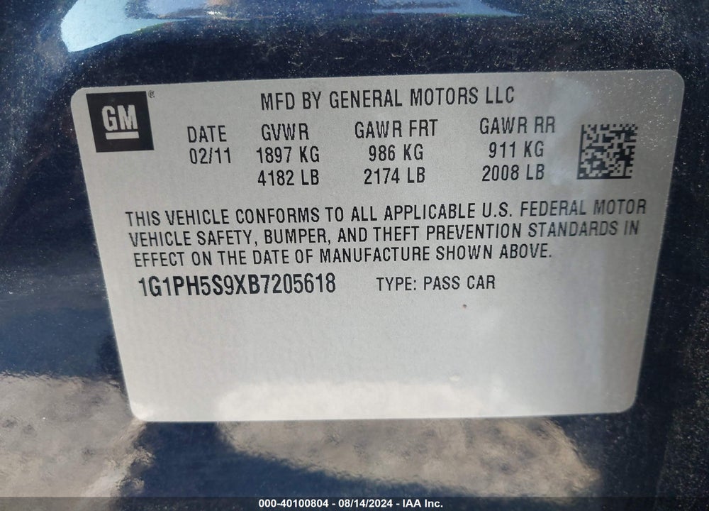 2011 CHEVROLET CRUZE LTZ VIN: 1G1PH5S9XB7205618