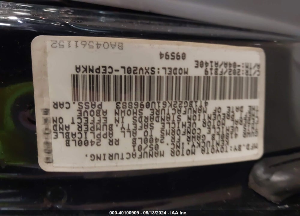 2001 TOYOTA CAMRY LE VIN: 4T1BG22K61U096883