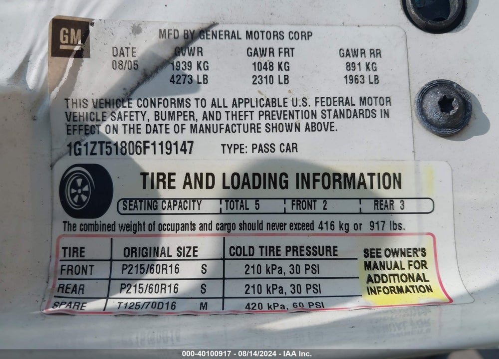 2006 CHEVROLET MALIBU LT VIN: 1G1ZT51806F119147