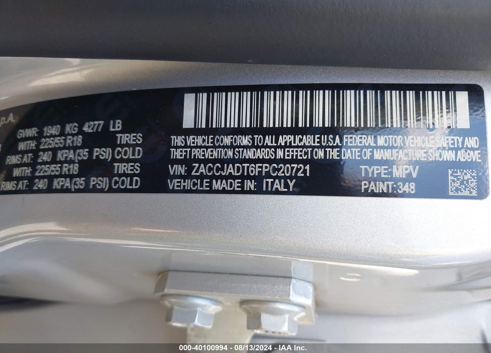 2015 JEEP RENEGADE VIN: ZACCJADT6FPC20721