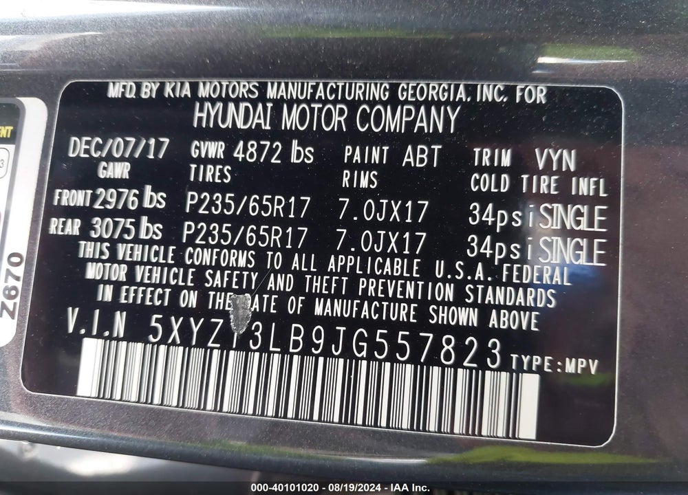 2018 HYUNDAI SANTA FE SPORT VIN: 5XYZT3LB9JG557823