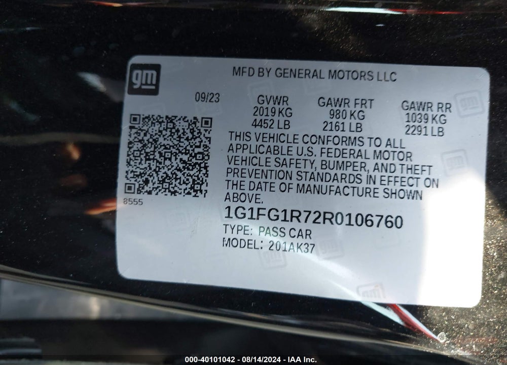 2024 CHEVROLET CAMARO RWD 2SS VIN: 1G1FG1R72R0106760