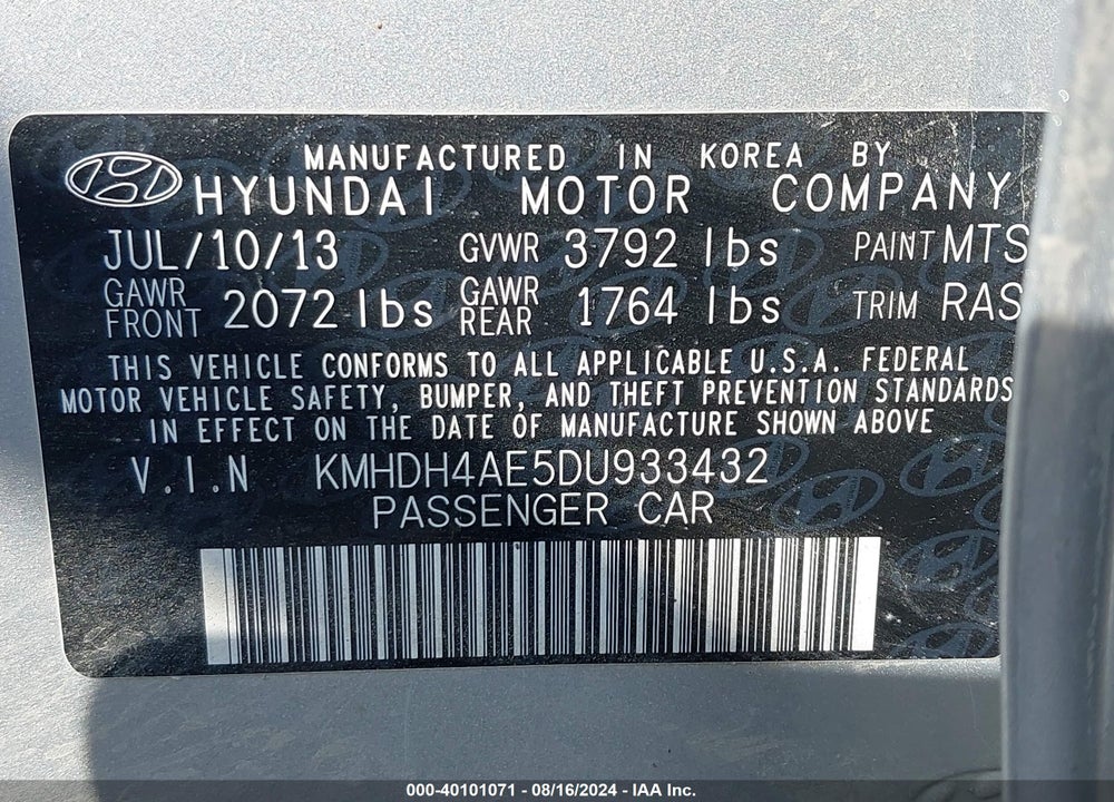 2013 HYUNDAI ELANTRA GLS VIN: KMHDH4AE5DU933432