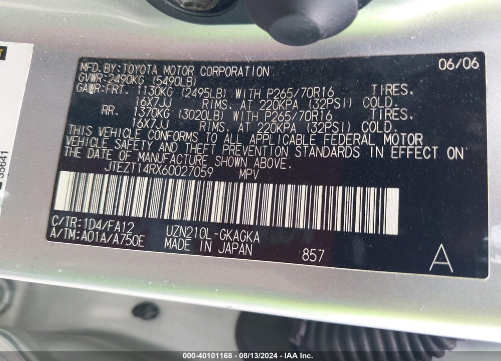 2006 TOYOTA 4RUNNER VIN: JTEZT14RX60027059