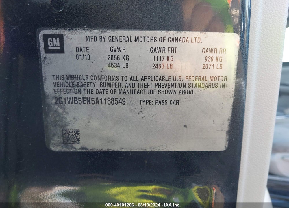 2010 CHEVROLET IMPALA LT VIN: 2G1WB5EN5A1188549