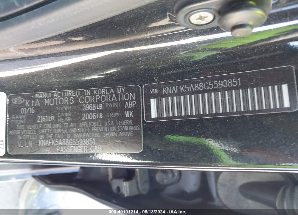 2016 KIA FORTE VIN: KNAFK5A88G5593851