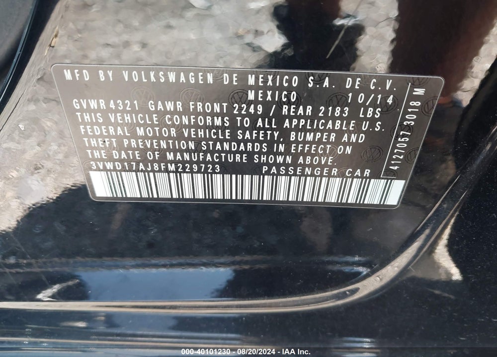 2015 VOLKSWAGEN JETTA 1.8T SE VIN: 3VWD17AJ8FM229723