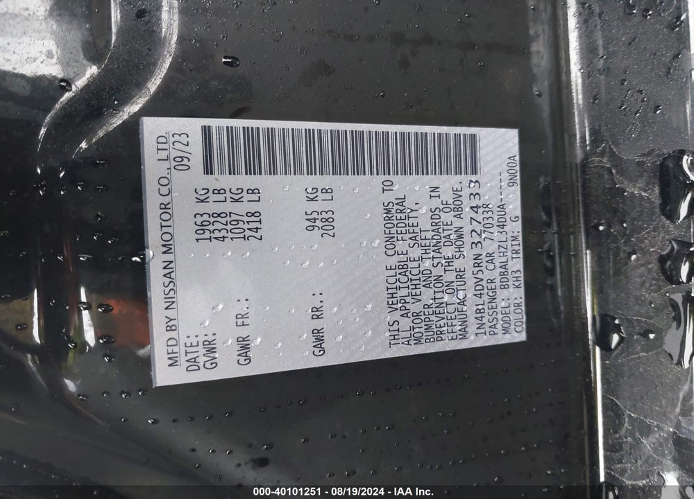 2024 NISSAN ALTIMA VIN: 1N4BL4DV5RN327433