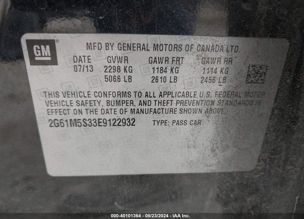 2014 CADILLAC XTS LUXURY VIN: 2G61M5S33E9122932