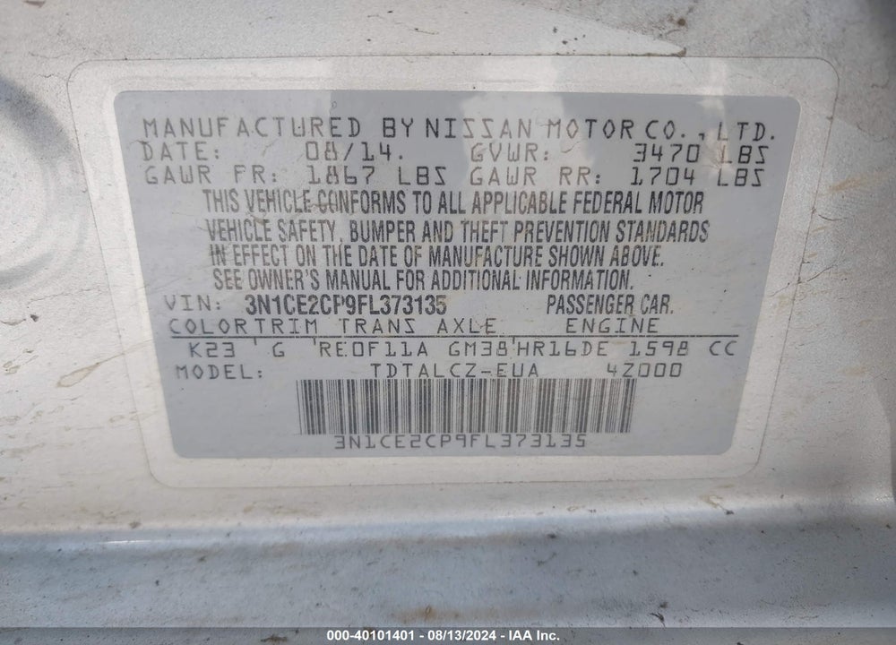 2015 NISSAN VERSA NOTE S PLUS VIN: 3N1CE2CP9FL373135