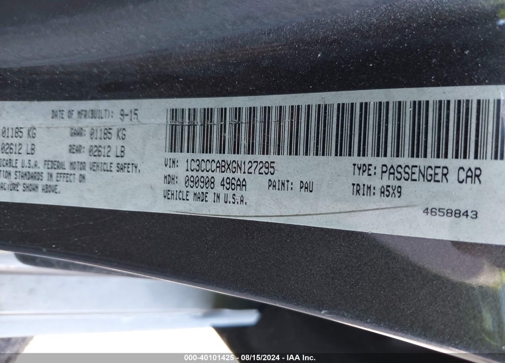 2016 CHRYSLER 200 LIMITED VIN: 1C3CCCABXGN127295