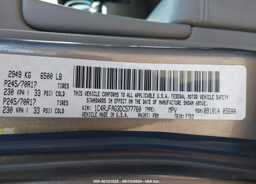 2013 JEEP GRAND CHEROKEE LAREDO VIN: 1C4RJFAG3DC577760