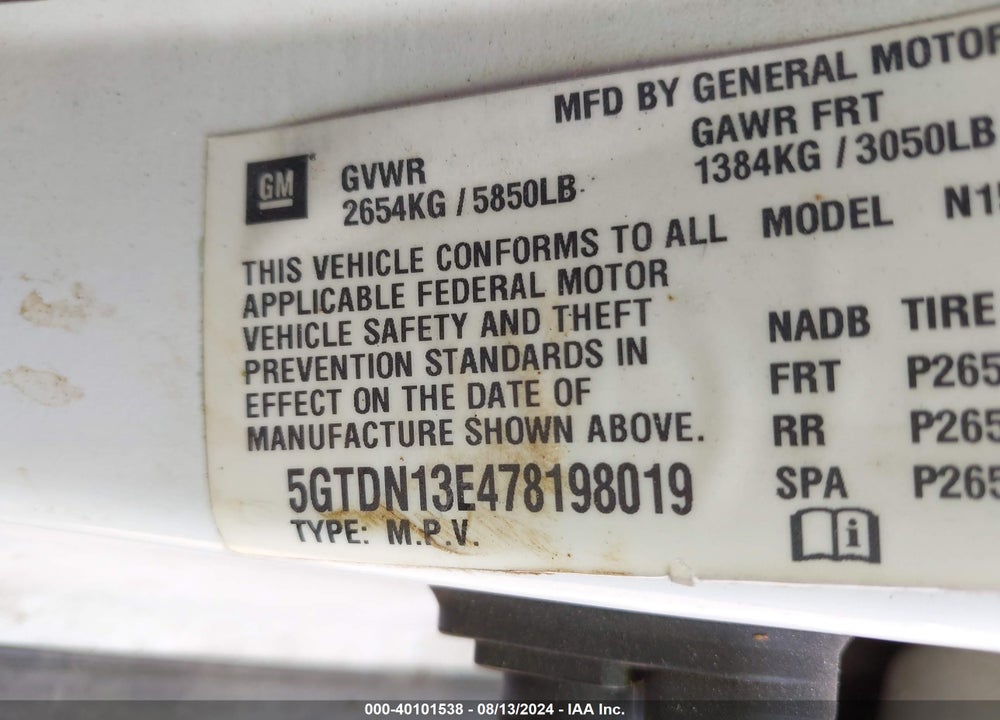 2007 HUMMER H3 SUV VIN: 5GTDN13E478198019