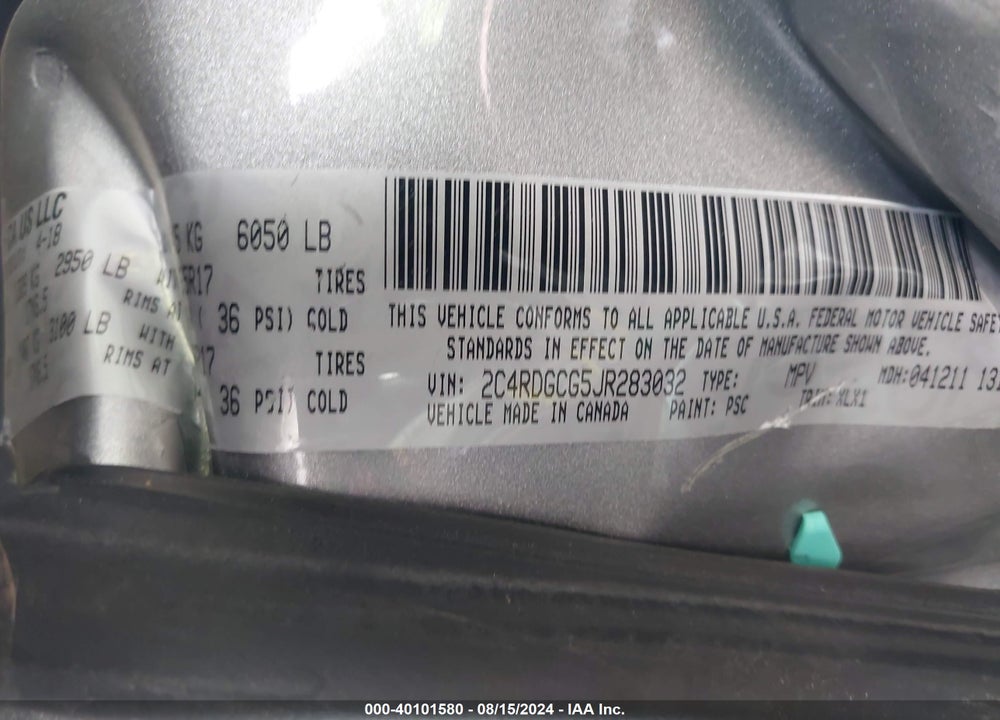 2018 DODGE GRAND CARAVAN SXT VIN: 2C4RDGCG5JR283032