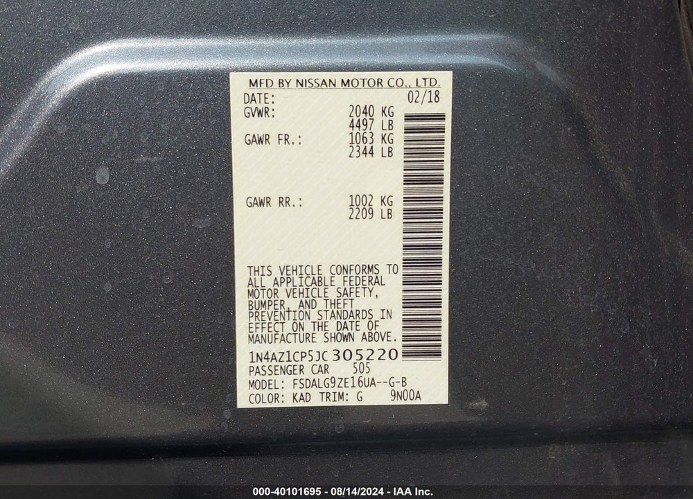 2018 NISSAN LEAF VIN: 1N4AZ1CP5JC305220