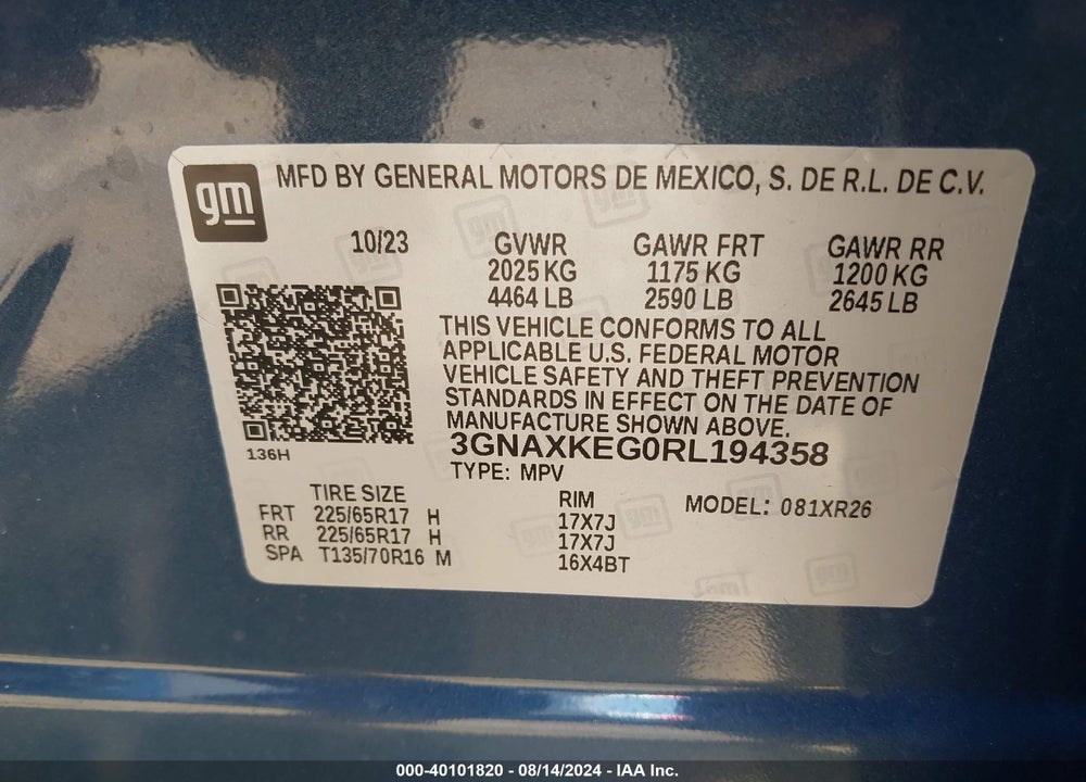 2024 CHEVROLET EQUINOX FWD LT VIN: 3GNAXKEG0RL194358