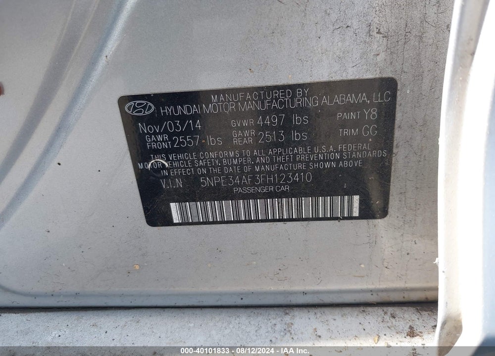 2015 HYUNDAI SONATA LIMITED VIN: 5NPE34AF3FH123410