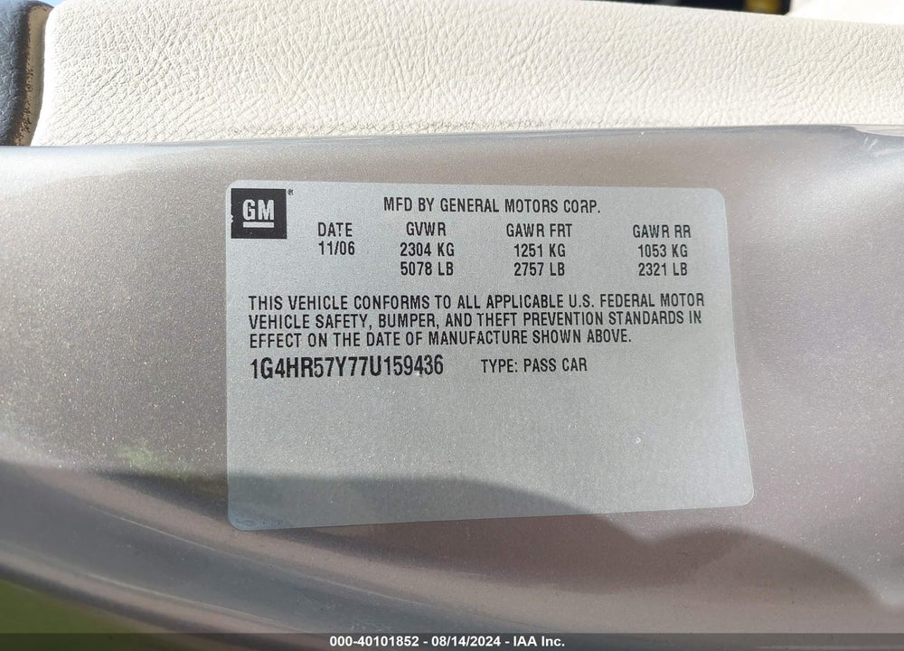 2007 BUICK LUCERNE CXL VIN: 1G4HR57Y77U159436