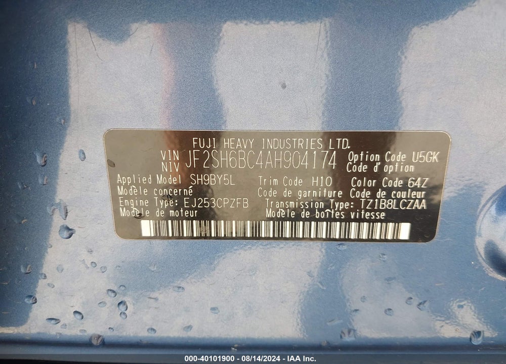 2010 SUBARU FORESTER 2.5X VIN: JF2SH6BC4AH904174