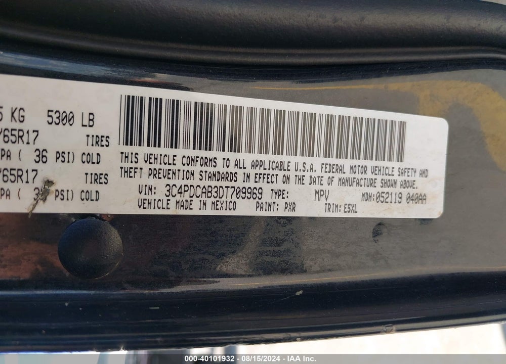 2013 DODGE JOURNEY AMERICAN VALUE PKG VIN: 3C4PDCAB3DT709969