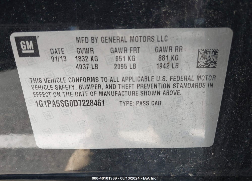 2013 CHEVROLET CRUZE LS AUTO VIN: 1G1PA5SG0D7228461