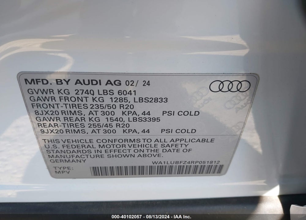 2024 AUDI Q4 E-TRON PREMIUM PLUS 55 QUATTRO VIN: WA1LUBFZ4RP051812