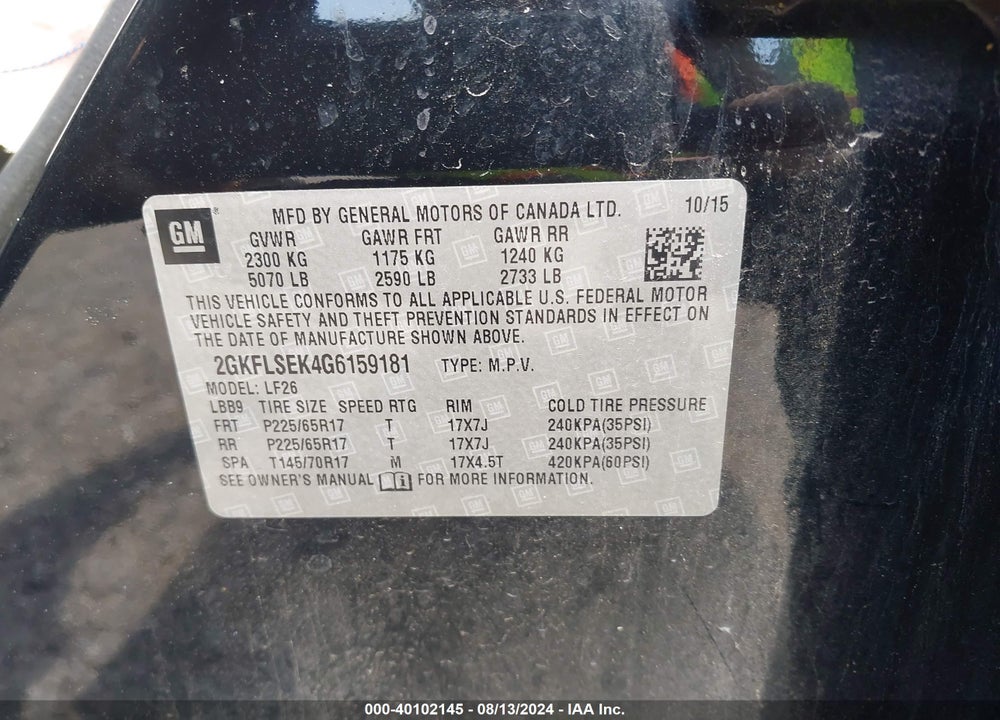 2016 GMC TERRAIN SLE-1 VIN: 2GKFLSEK4G6159181