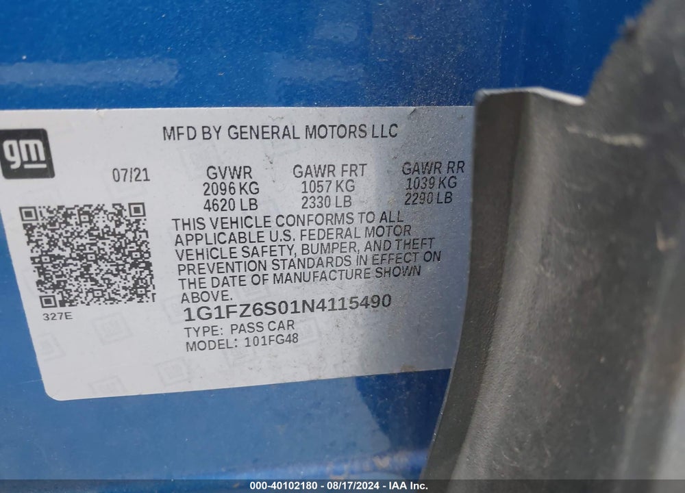 2022 CHEVROLET BOLT EUV FWD PREMIER VIN: 1G1FZ6S01N4115490