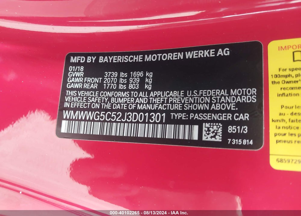 2018 MINI CONVERTIBLE COOPER VIN: WMWWG5C52J3D01301