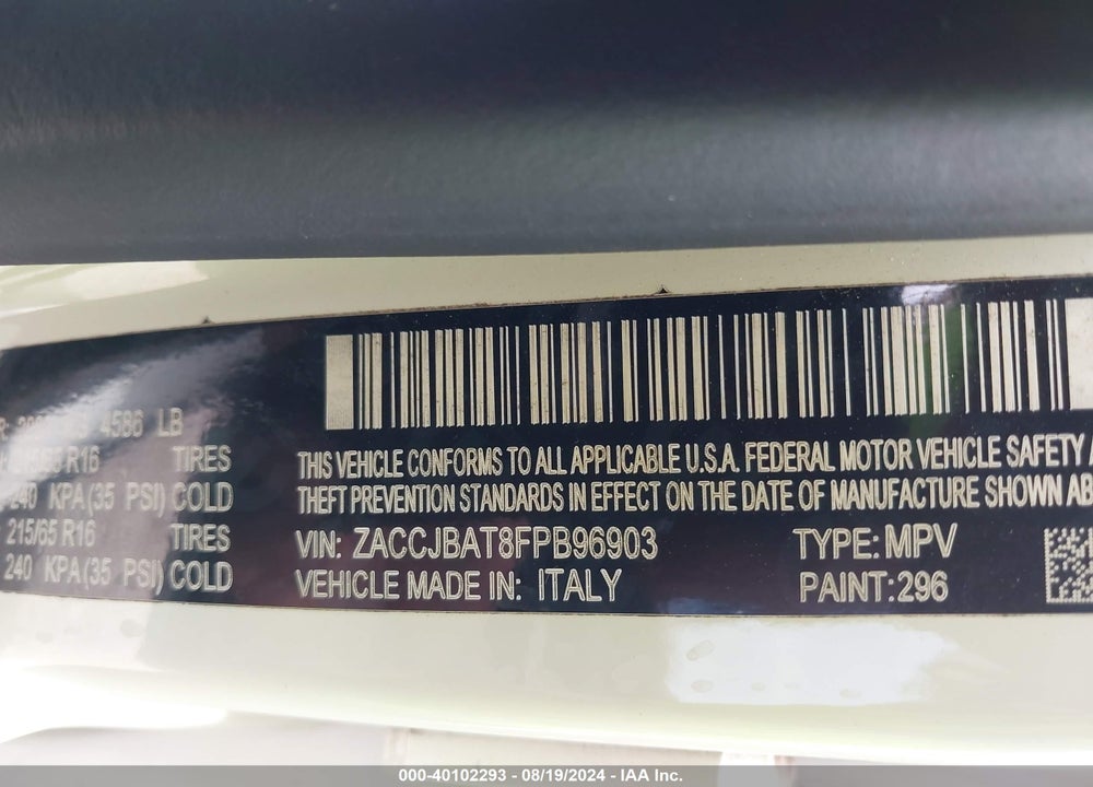 2015 JEEP RENEGADE VIN: ZACCJBAT8FPB96903