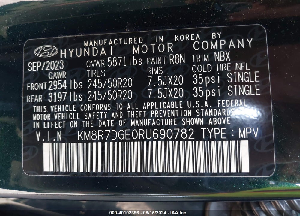 2024 HYUNDAI PALISADE CALLIGRAPHY VIN: KM8R7DGE0RU690782