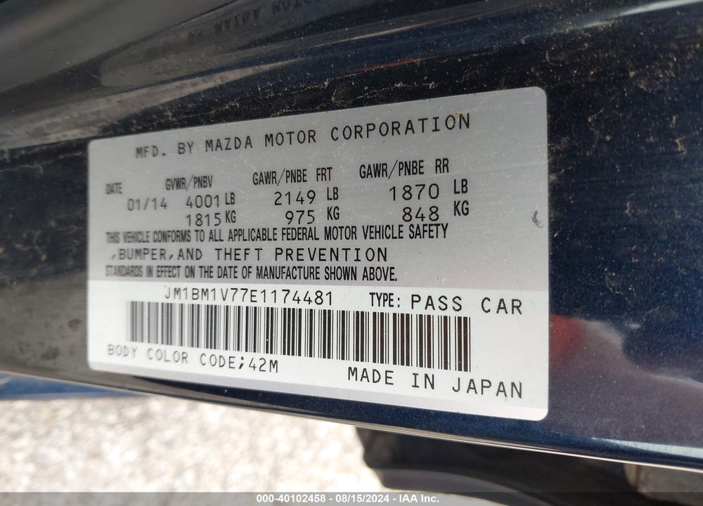 2014 MAZDA MAZDA3 VIN: JM1BM1V77E1174481