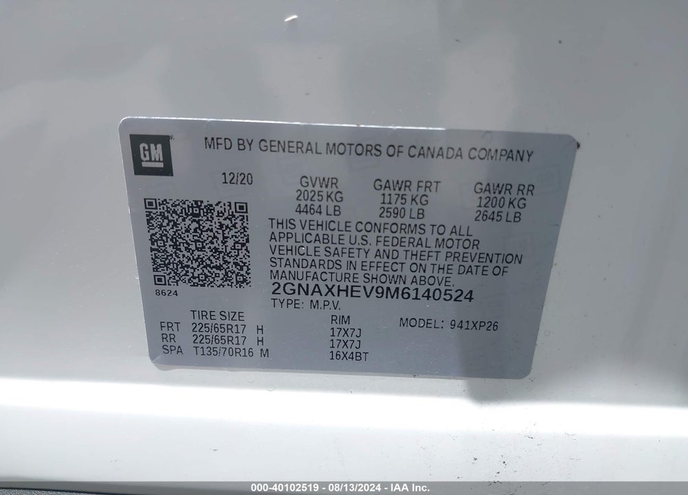 2021 CHEVROLET EQUINOX FWD LS VIN: 2GNAXHEV9M6140524