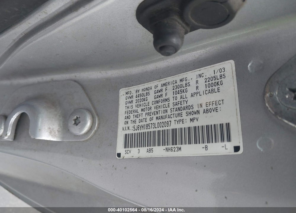2003 HONDA ELEMENT EX VIN: 5J6YH18573L002097