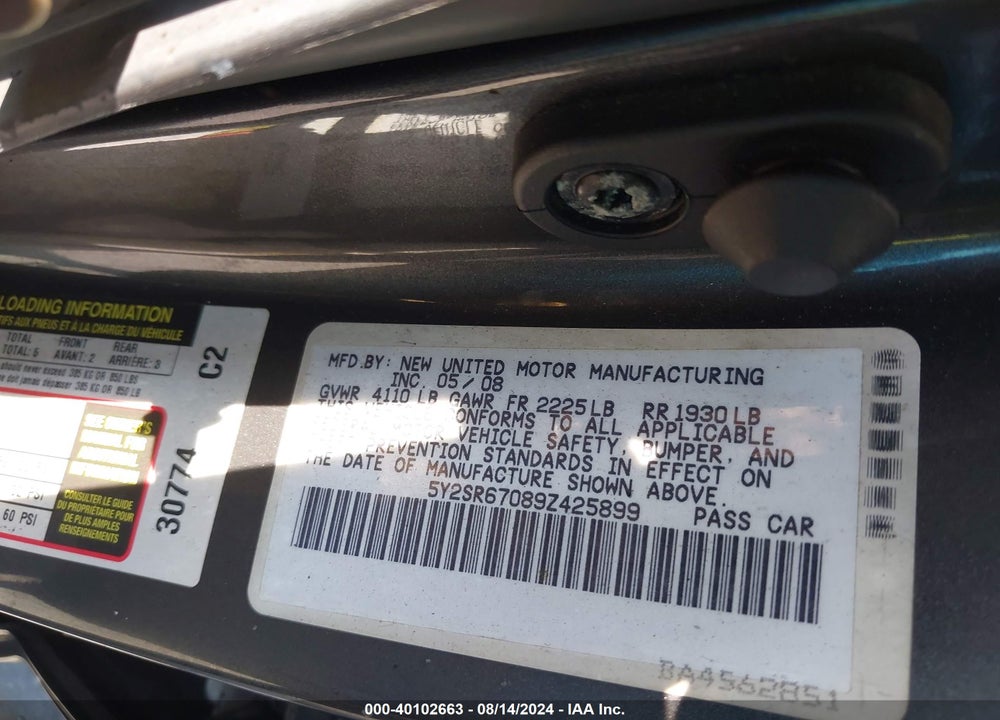 2009 PONTIAC VIBE GT VIN: 5Y2SR67089Z425899