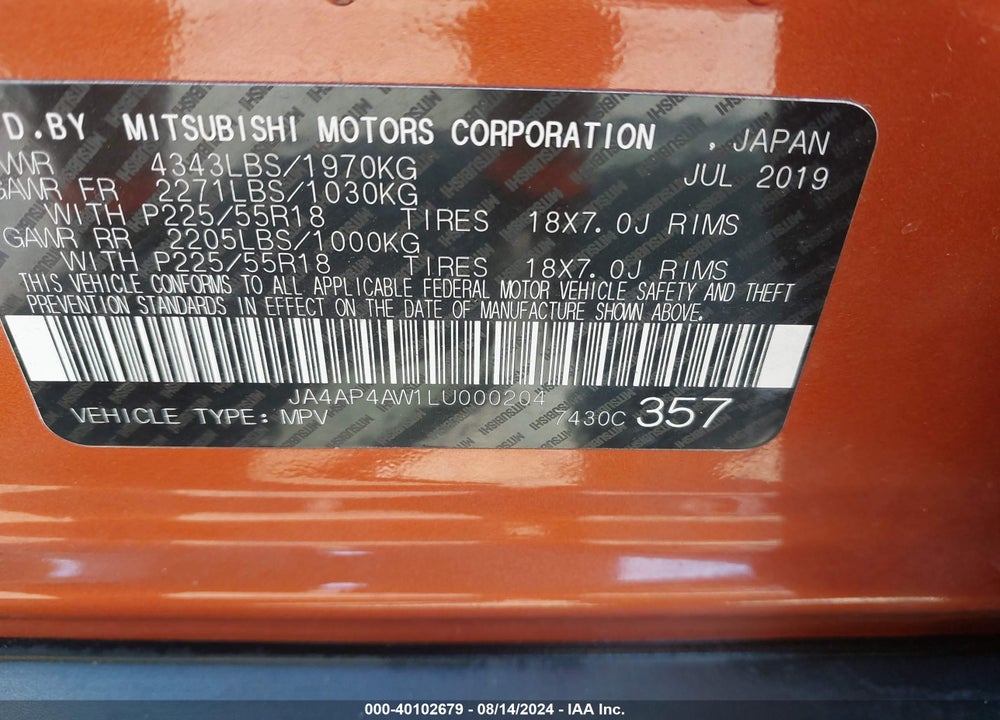 2020 MITSUBISHI OUTLANDER SPORT 2.4 GT VIN: JA4AP4AW1LU000204
