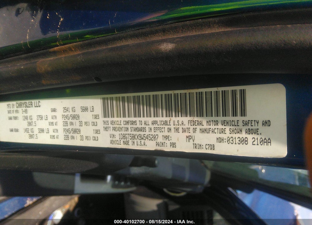 2009 DODGE NITRO VIN: 1D8GT58KX9W545207