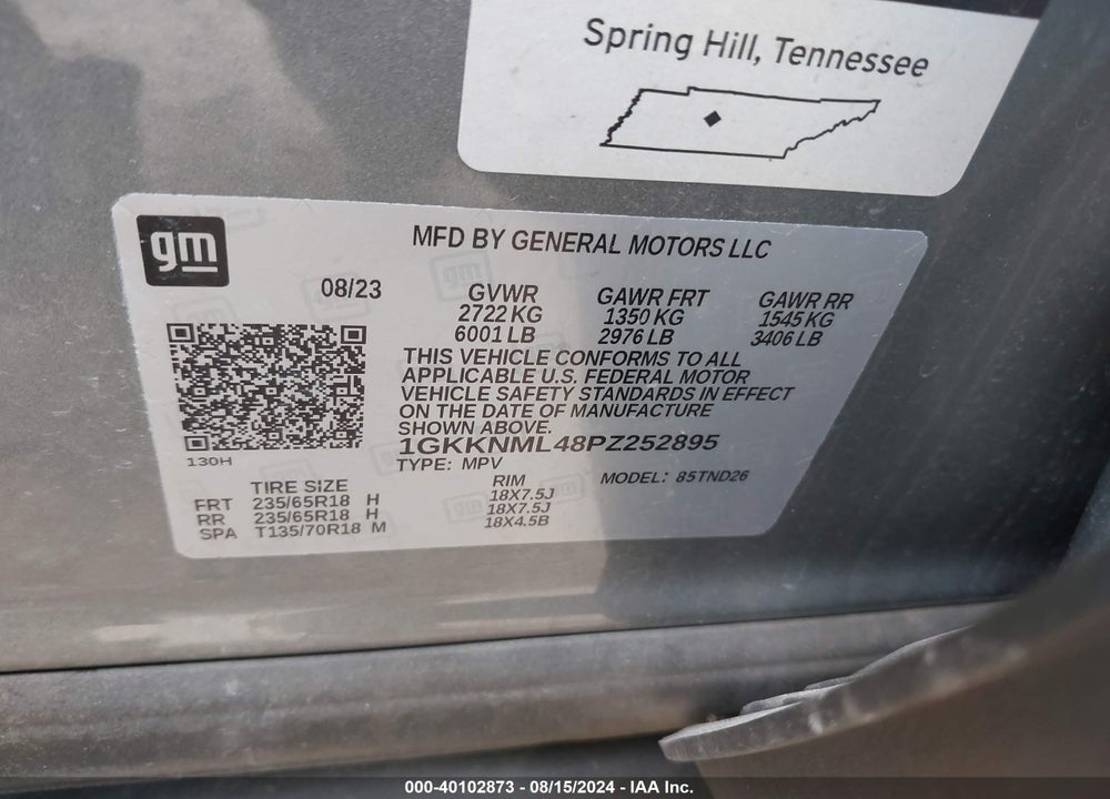 2023 GMC ACADIA FWD SLT VIN: 1GKKNML48PZ252895