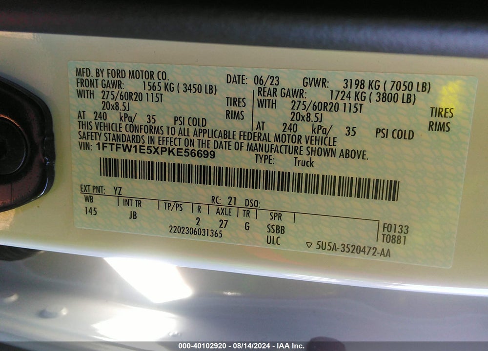 2023 FORD F-150 XL VIN: 1FTFW1E5XPKE56699