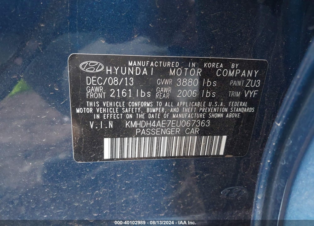 2014 HYUNDAI ELANTRA LIMITED VIN: KMHDH4AE7EU067363