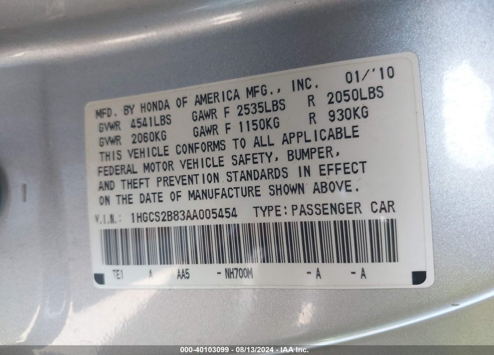 2010 HONDA ACCORD 3.5 EX-L VIN: 1HGCS2B83AA005454