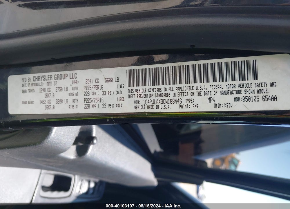2012 JEEP LIBERTY SPORT VIN: 1C4PJLAK3CW188446